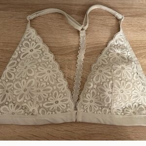Victoria's Secret Cream Lace Plunge Bralette Size Large Racer Back